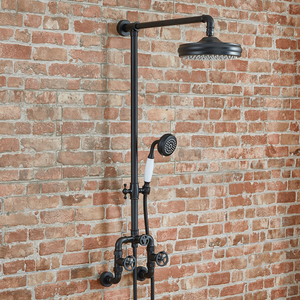 Milano Zandra - Industrial Style Manual Exposed Shower Valve with Round Shower Head and Hand shower - Black