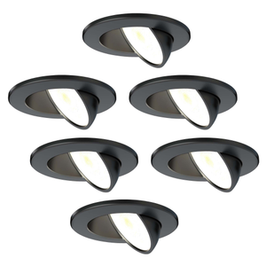6x LED Downlight - 5W - Fire Rated - IP65 Rated for Bathroom use - Dimmable - CCT - Tiltable - Black - Ceiling - Recessed Spotlight - 5 Year Warranty