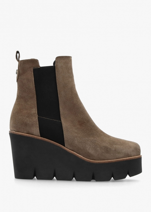 Alpaca Taupe Suede Wedge Ankle Boots