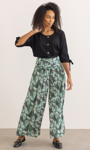 Floral Printed Palazzo Trousers - Thyme