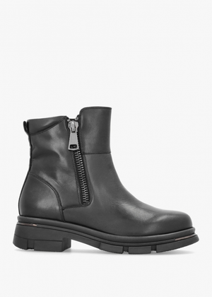 Black Leather Side Zip Ankle Boots
