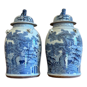 Contemporary Large Arbor Chinoiserie Temple Jars - a Pair