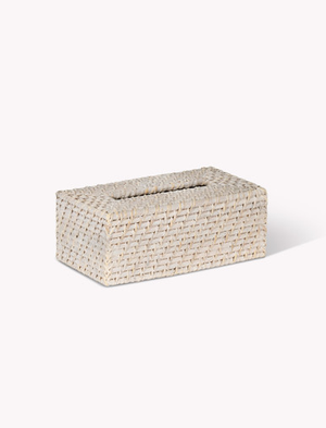 Wittering Rectangular Tissue Box Holder - Rattan, White