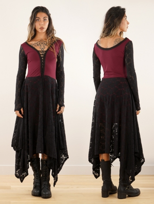 'Robe longue réversible en dentelle "Articiaa", Bordeaux chiné'