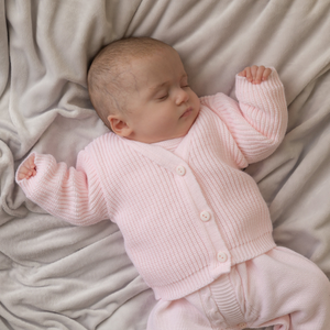 Pink Ribbed Knitted Cardigan