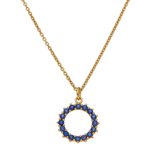 New Gold Plated Sterling Silver Blue Circle 18" Necklace