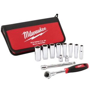 Milwaukee 48229001 12 Pieces Tradesman 3/8″ Ratchet Socket Set