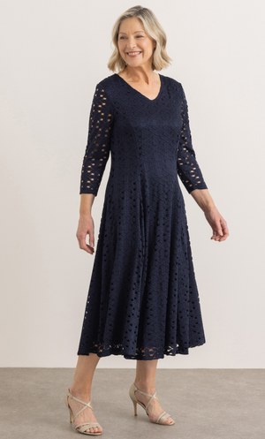Anna Rose Panelled Lace Dress - Navy