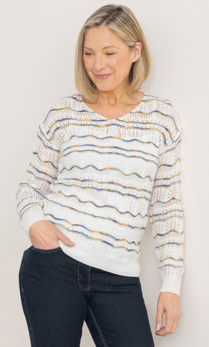 Anna Rose Mesh Knit Stripe Jumper - Ivory/Multi