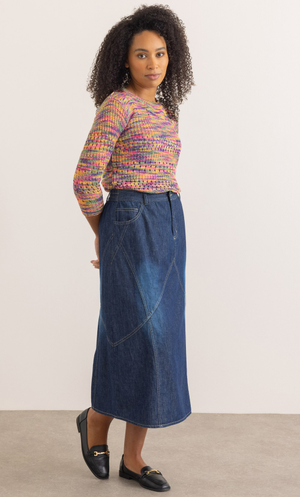 Midaxi Faded Cotton Denim Skirt - Navy