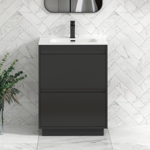 Orion 600mm Matt Obsidian Black 2 Drawer Floor Standing Vanity Unit with Ceramic Basin & Black Accent Trim