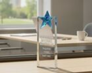 Clear Glass Tower Award with Blue Glass Star
