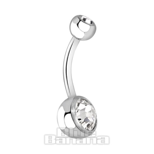 Blue Banana Polished Titanium 1.6mm Double Jewelled Navel Bar (Crystal)