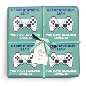 Personalised Birthday Wrapping Paper - Gaming Gamer Design - Add Name & Age
