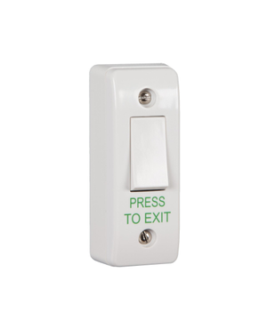Narrow Rocker Switch Style Momentary Press To Exit Button - White Plastic