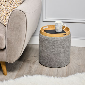 SMALL GREY OTTOMAN With Tray
