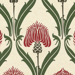 ANTE DECOR Highland Thistle Digital Print Fabric Cream Red