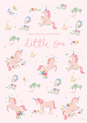 Cath Kidston Welcome To The World Little One Illustrated Unicorns New Baby Card