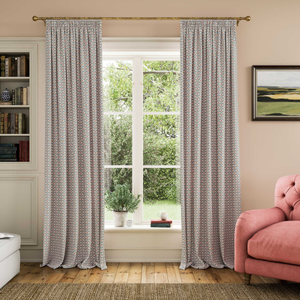 Floral Foulard Lined Curtains, Blue/Creme