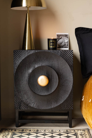 Circular Ribbed Wood Detail Bedside Table