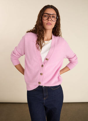 Celine V-neck Wool Blend Cardigan - 14 (UK Size 14) / Blossom