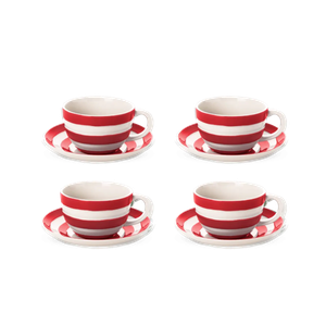 Set of 4 Red Breakfast cups and saucers (Seconds)