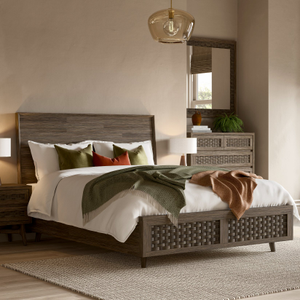 Jensen Bed, Dark Wood / Rattan, Super King