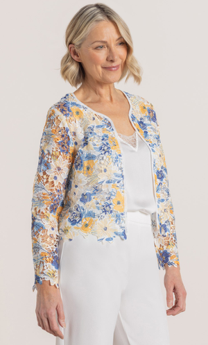 Anna Rose Open Front Floral Lace Cover Up - Ivory Multi