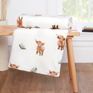 Hattie Highland Cow Fleece Throw (130cm x 150cm) OLD