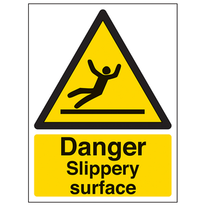 Danger Slippery Surface - Portrait 150 x 200 mm - 2mm Super-Tough Rigid Plastic