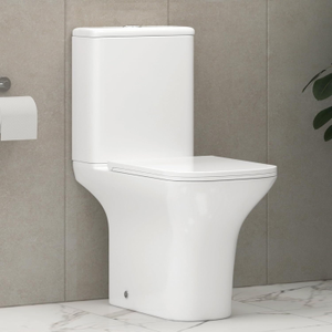 Cube Close Coupled Rimless Toilet and Slim Soft Close Seat with Cistern
