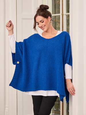 Camilla Moss Stitch Poncho - Mid Blue
