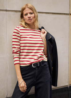 Ashley Organic Cotton Top - 10 (UK Size 10) / Barley & Deep Red Stripe