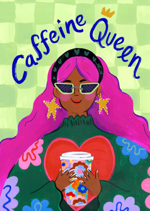 Eleanor Bowmer Bright Illustrated Character Caffeine Queen Card