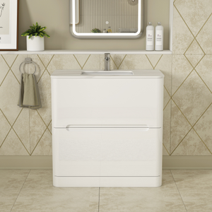 Infinity 800mm Gloss White Floor Standing Vanity Unit 2 Drawer with Carrara White Top
