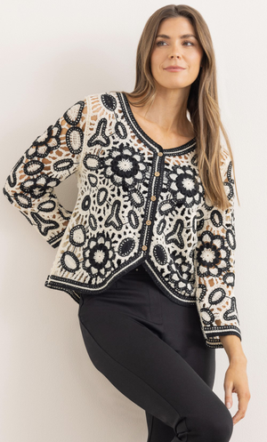 Crochet Long Sleeve Jacket - Black/White
