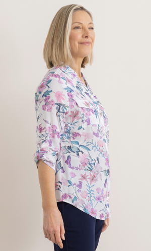Anna Rose Bouquet Print Blouse - White/Pink/Multi