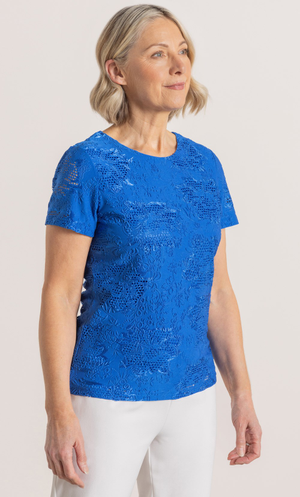 Anna Rose Embossed Short Sleeve Top - Blue
