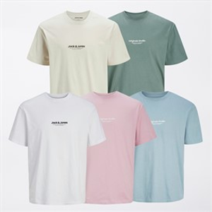 JACK & JONES Boys Vesterbro Five Pack Crew Neck T-Shirts Mountain Spring