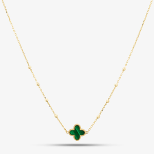 9ct Yellow Gold Green Malachite Clover Necklace 1.19.2240