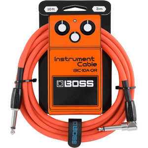 Boss BIC10A Right-Angle 1/4" to Straight 1/4" Instrument Cable - 10ft (Orange)