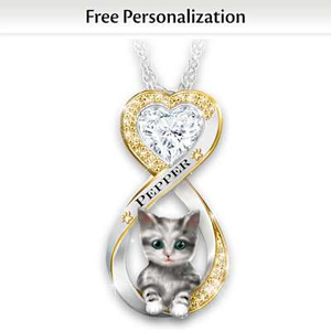 Always In My Heart Grey Tabby Personalized Necklace