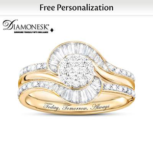 75 Simulated Diamonds Personalized Bridal Stacking Ring Set