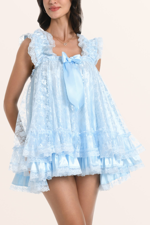 Sissy Satin Lacy Babydoll - Baby Blue