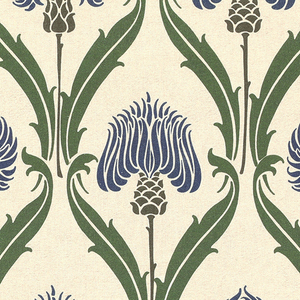 ANTE DECOR Highland Thistle Digital Print Fabric Cream Blue