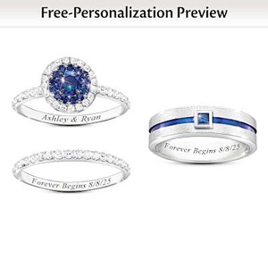 3-Carat Set: Sapphire & Topaz Personalized Wedding Rings