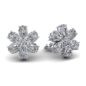 Flower Shaped Stud Earrings with Pear Shape Stones
