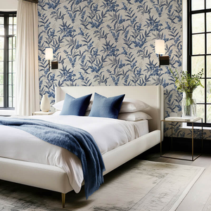 Belgravia Decor Olivia Leaf Blue Wallpaper - 5905