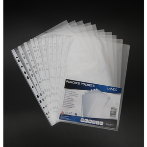 Punched Pockets  A4 Textured Transparent 50 microns PP (Polypropylene) Pack of 100