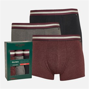 Ted Baker Mens Three Pack Cotton Boxer Trunks Black/Grey/Radicchio